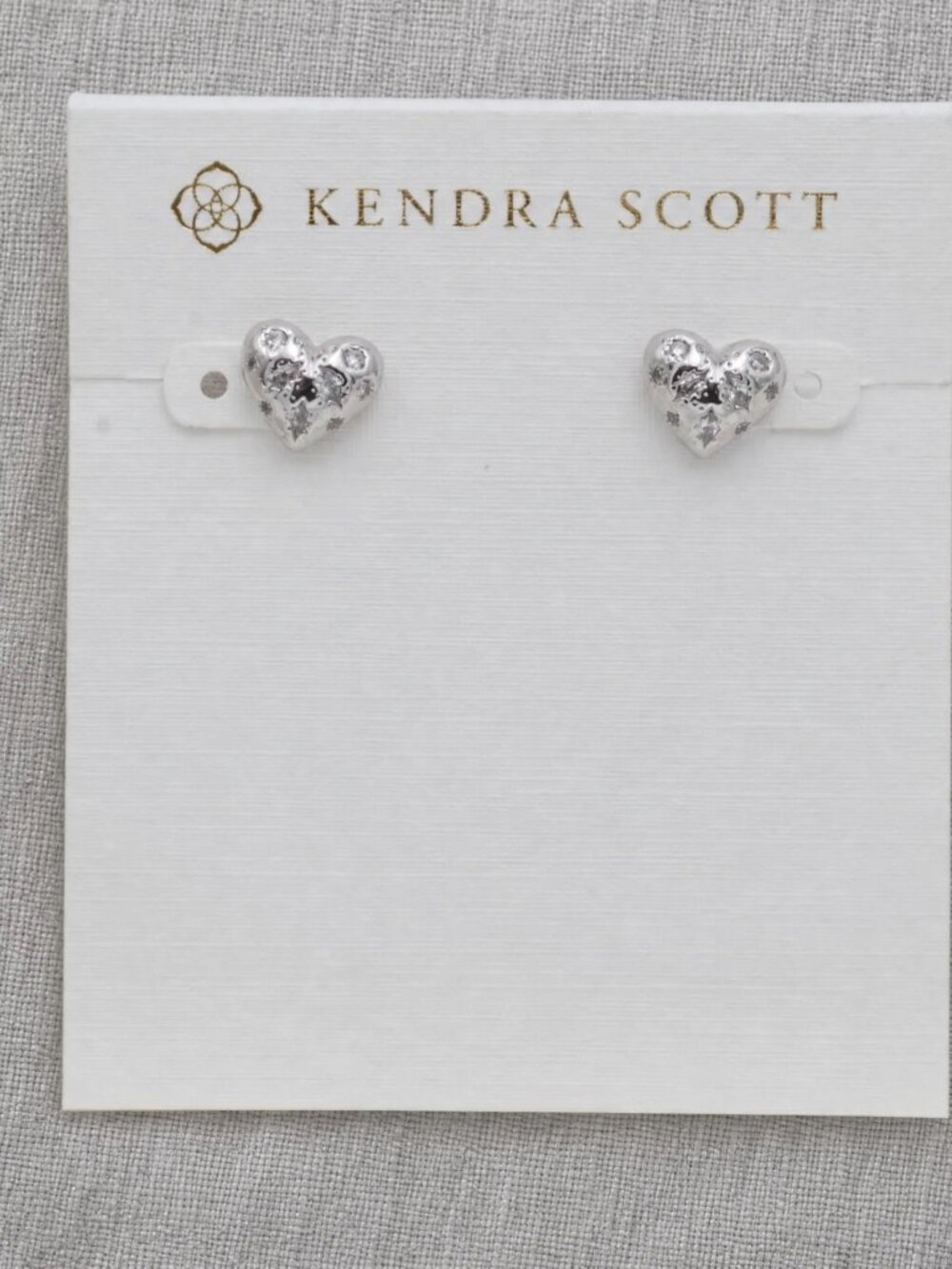 Kendra Scott Holland Silver Heart Stud Earrings & White CZ